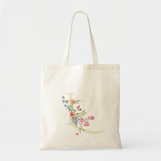 monogram L bruiloft bloemen lente bruidsfeestje Tote Bag (Voorkant)