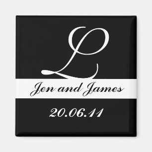 Monogram L Bruiloft Zwart & Wit Save the Date Magneet