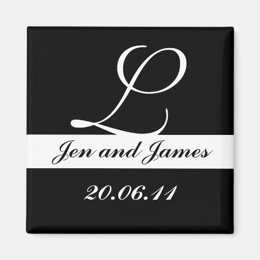 Monogram L Bruiloft Zwart & Wit Save the Date Magneet (Voorkant)