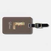 Monogram L bruine houten letter bloem Bagage Label (Voorkant horizontaal)