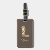 Monogram L bruine houten letter bloem Bagage Label (Voorkant verticaal)