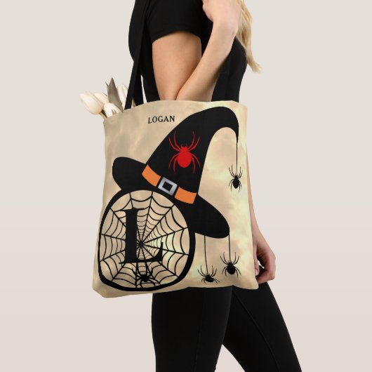 Monogram L Cloudy Witch Spiders Name All-Over Tote Bag (Dichtbij)