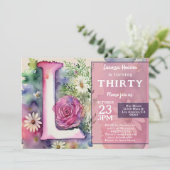 Monogram L Colorful Watercolor Flowers Birthday  Kaart (Staand voorkant)
