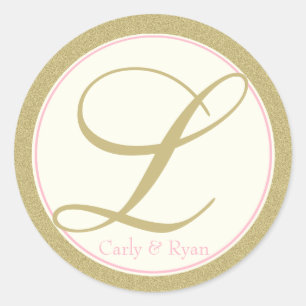 Monogram L goud en roze Ronde Sticker
