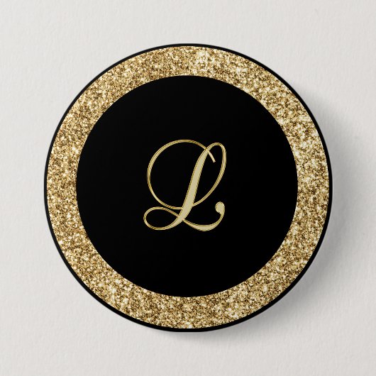 Monogram L gouden schrift Ronde Button 7,6 Cm (Voorkant)