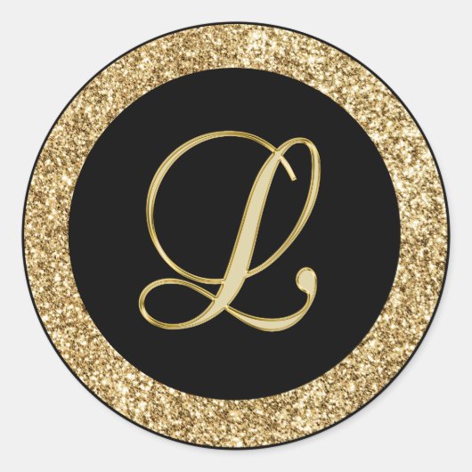 Monogram L gouden schrift Ronde Sticker (Voorkant)