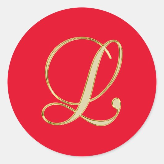 Monogram L gouden script op felrood Ronde Sticker (Voorkant)