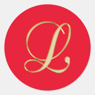 Monogram L gouden script op felrood Ronde Sticker