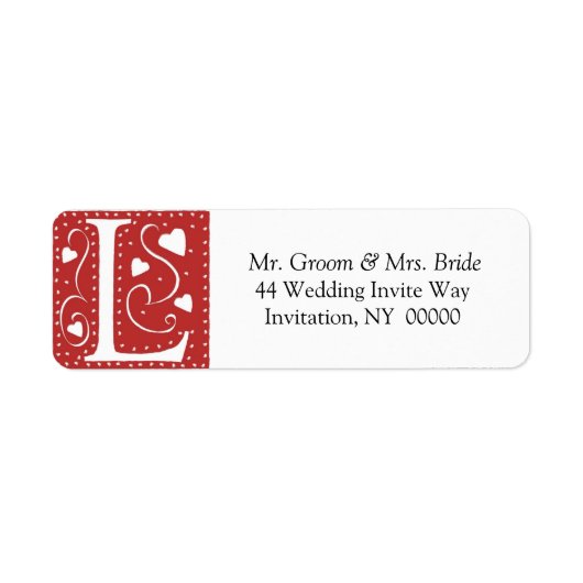 Monogram L Hearts Red White Weddenschappen Retour Etiket (Voorkant)
