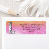 Monogram "L"-hoek Oranje Roze Waterverf Etiket (Insitu)