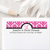 Monogram L Hot Pink Weddenschap Damask Etiket (Insitu)