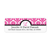 Monogram L Hot Pink Weddenschap Damask Etiket (Voorkant)