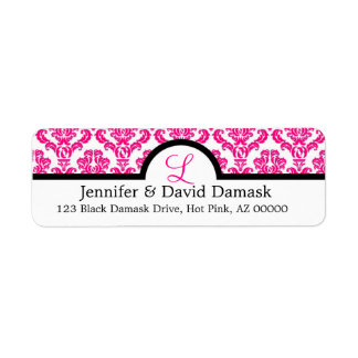 Monogram L Hot Pink Weddenschap Damask Etiket