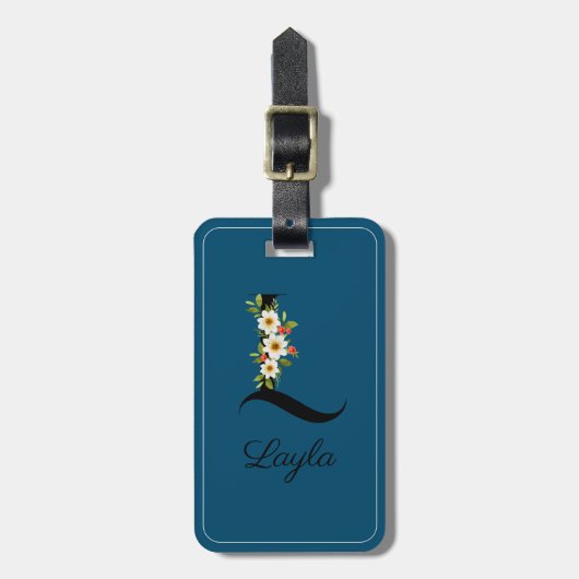 Monogram L kobalt waterverf bloem Bagagelabel (Voorkant verticaal)