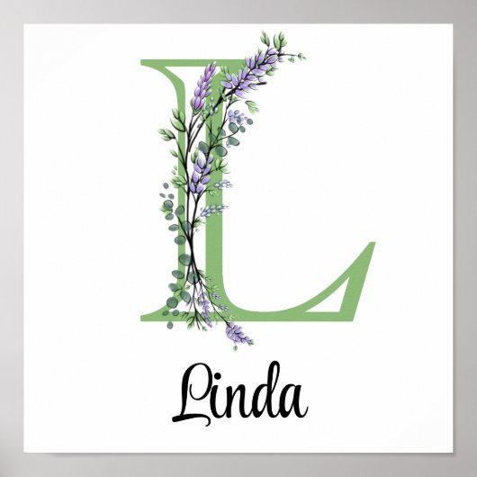 Monogram L Lavendel Eucalyptus kinderkamer Poster (Voorkant)
