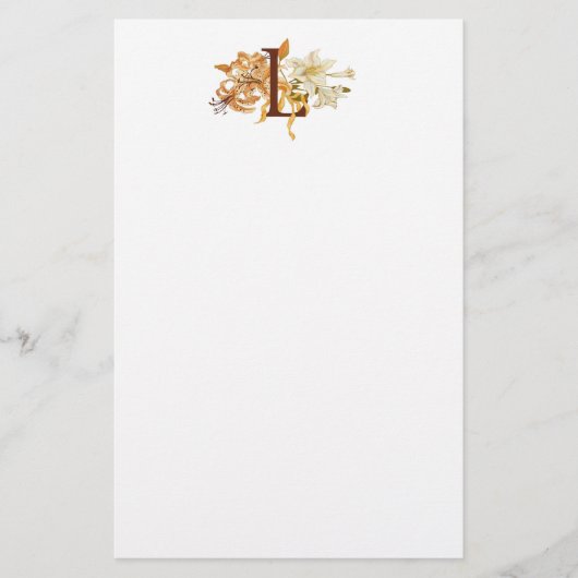 Monogram L met Lilies Briefpapier (Voorkant)