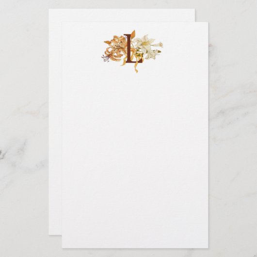 Monogram L met Lilies Briefpapier (Voorkant / Achterkant)