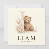 Monogram L Neutraal Beer Bosdier Geboorte  Kaart (Voorkant)