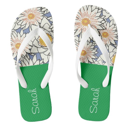 Monogram l Schattig bloemenmet kleurblok l Groen Teenslippers (Voetbed)