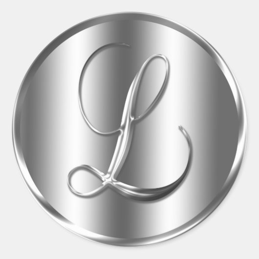 Monogram L Silver Color Wedding Invitation Holiday Ronde Sticker (Voorkant)