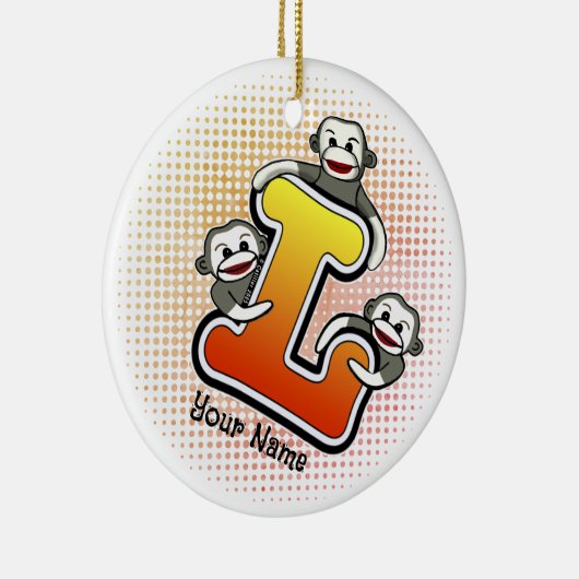 Monogram L Sock Monkey Keramisch Ornament (Rechts)