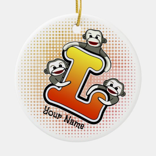Monogram L Sock Monkey Keramisch Ornament (Voorkant)
