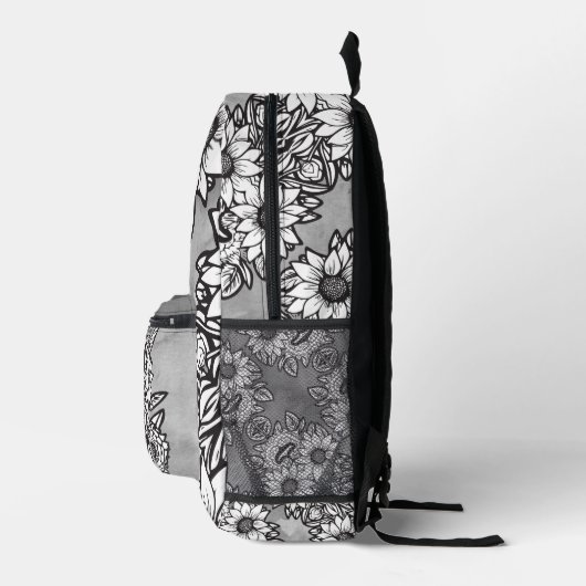 Monogram "L" Sunflower Pattern Black and White DIY Bedrukte Rugzak (Rechts)