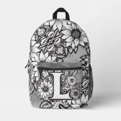 Monogram "L" Sunflower Pattern Black and White DIY Bedrukte Rugzak (Voorkant)