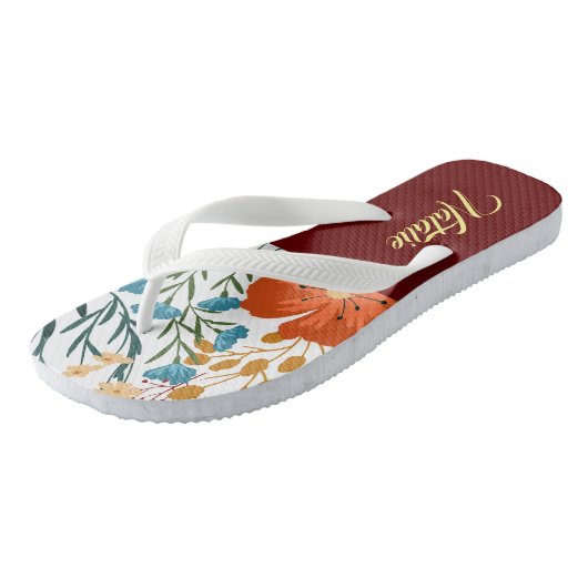  monogram l Waterverf floral l Bourgogne Teenslippers (Schuin)