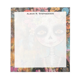 Monogram La Catrina Skelet Met Bloemenkroon Notitieblok