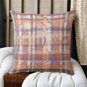 Monogram laat tartan herfst beige sinaasappel paar kussen