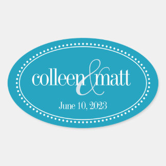 Monogram Label, Aqua, Caroline Wedding Ovale Sticker