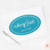 Monogram Label, Aqua, Caroline Wedding Ovale Sticker (Envelop)
