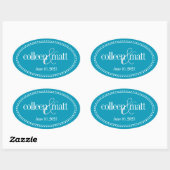 Monogram Label, Aqua, Caroline Wedding Ovale Sticker (Vel)