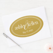 Monogram Label, Goud, Caroline Wedding Ovale Sticker (Envelop)