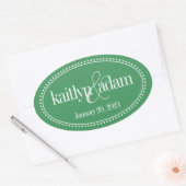 Monogram Label, Groen, Caroline Wedding Ovale Sticker (Envelop)