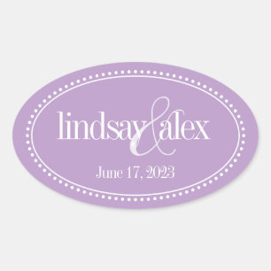 Monogram Label, Lavendel, Caroline Wedding Ovale Sticker