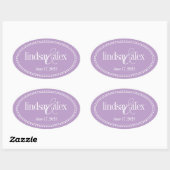 Monogram Label, Lavendel, Caroline Wedding Ovale Sticker (Vel)