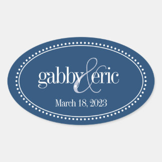 Monogram Label, Marine, Caroline Wedding Ovale Sticker