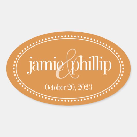 Monogram Label, Sinaasappel, Caroline Wedding Ovale Sticker (Voorkant)