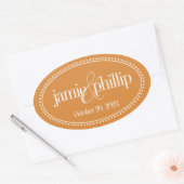 Monogram Label, Sinaasappel, Caroline Wedding Ovale Sticker (Envelop)