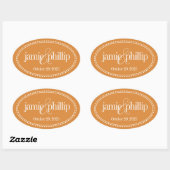 Monogram Label, Sinaasappel, Caroline Wedding Ovale Sticker (Vel)