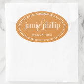 Monogram Label, Sinaasappel, Caroline Wedding Ovale Sticker (Tas)