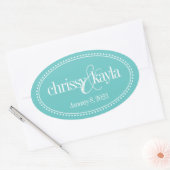 Monogram Label, Turquoise, Caroline Wedding Ovale Sticker (Envelop)