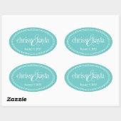 Monogram Label, Turquoise, Caroline Wedding Ovale Sticker (Vel)