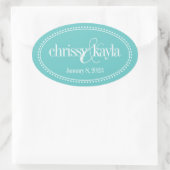 Monogram Label, Turquoise, Caroline Wedding Ovale Sticker (Tas)