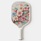 Monogram lace floral pink pastel cherry blossom pickleball paddle (Achterkant)
