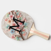 Monogram lace floral pink pastel cherry blossom tafeltennisbatje (Zijkant)