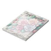 Monogram lace floral pink purple blue roses notitieblok (Linkerzijde)