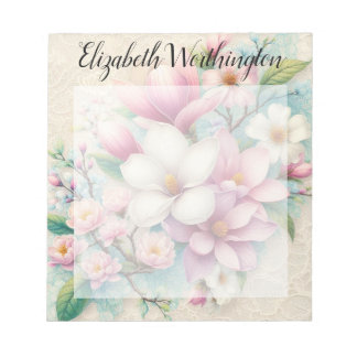 Monogram lace floral pink purple magnolia flower notitieblok